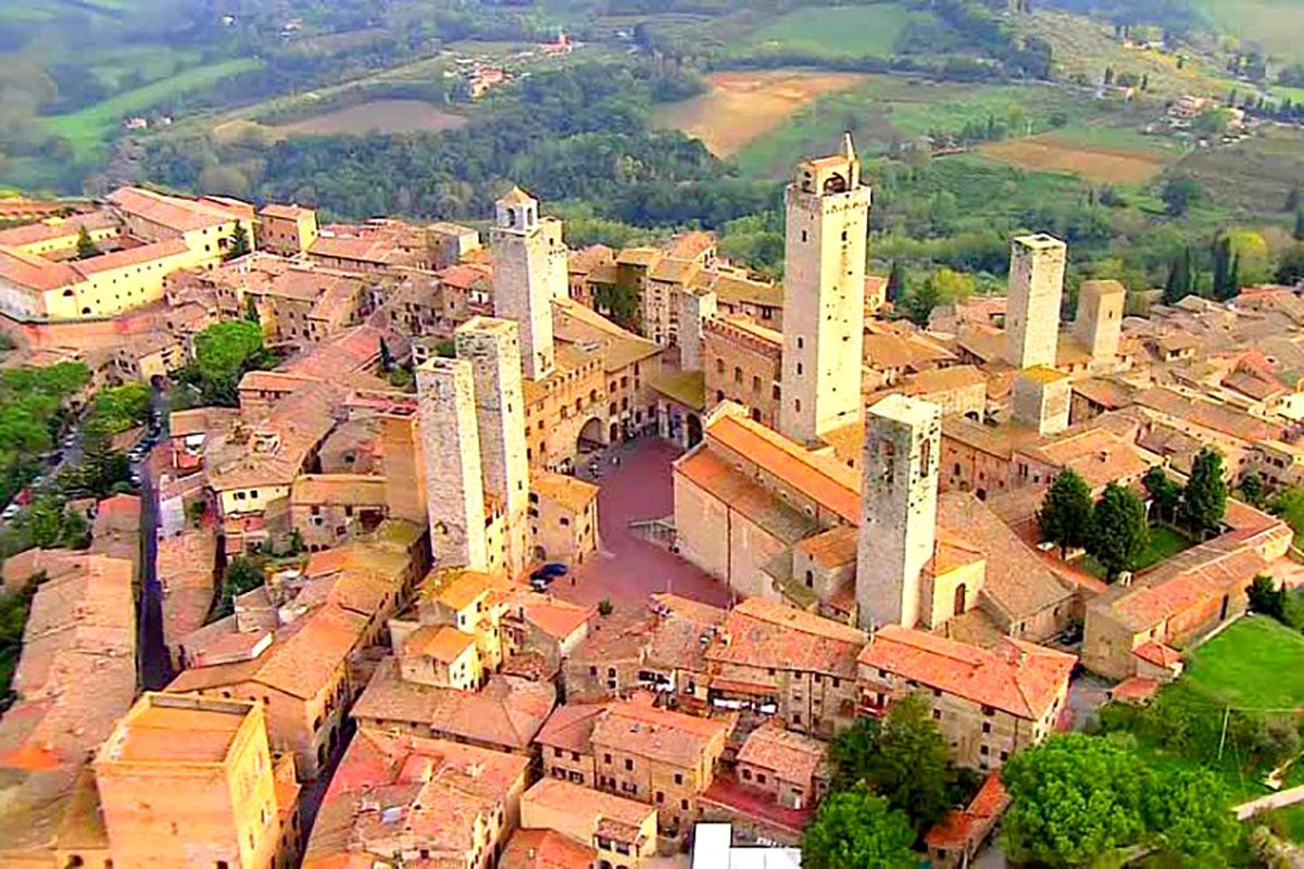 Helicopter view of San Gimignano